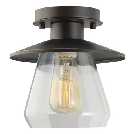 Globe Electric 64846 1 Light Vintage Semi-Flush Mount Ceiling Light Fixture Oil Rubbed Bronze Finish with Clear Glass Shade