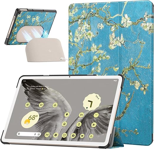 MoKo for Google Pixel Tablet Case 2023, Foldable Design   Ultra Thin Slim Leather TPU Back Full Protector Trifold Stand Cover Case for Pixel Tablet, 11inch, Apricot Flower