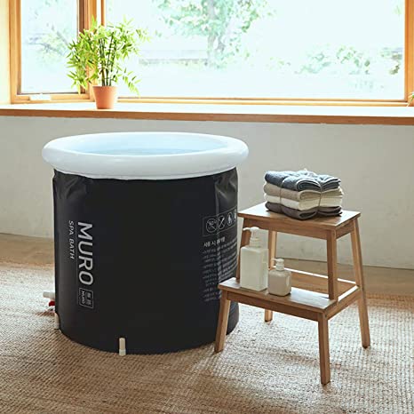 MURO Portable Bathtub for Adults, Foldable Freestanding Spa Bathtub for Soaking in Shower Stall, 3 Layer for Insulation, Black, Includes Bonus Cushion