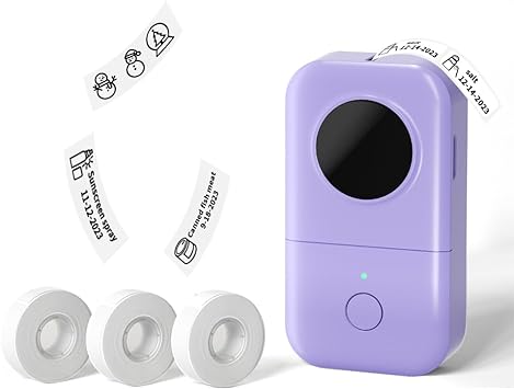 Phomemo Label Makers D30 with 3 Adhesive Label Thermal Paper Bluetooth Label Maker Thermal Label Printer Paper, Easy to Use,for Home Office School Organization,Rechargable -Purple