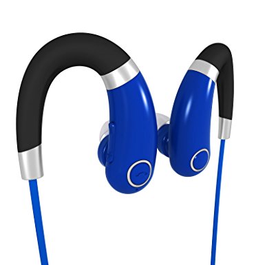 Bluetooth Headphones Headset Rymemo Wireless Sweatproof Earbuds Stereo Sports Earhook Earphones with Enhanced Bass, Noise Reduction, Ergonomics Design for Workout Gym or Exercise, Blue
