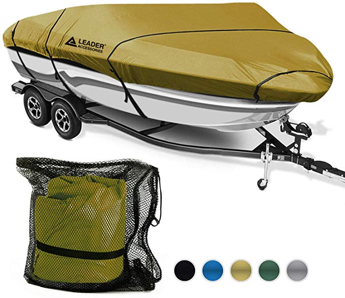Leader Accessories 600D Polyester 5 Colors Waterproof Trailerable Runabout Boat Cover Fit V-Hull Tri-Hull Fishing Ski Pro-Style Bass Boats, Full Size