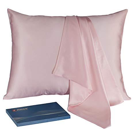 J JIMOO Natural Slip Silk Pillowcase,for Hair and Skin with Hidden Zipper,22 Momme,600 Thread Count 100% Mulberry Silk (Standard 20''×26'', Light Pink, 1 Piece)