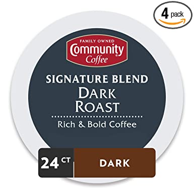 Community Coffee Signature Blend Dark Roast Single Serve Pods, Compatible with Keurig 2.0 K Cup Brewers, 24Count, Signature Dark