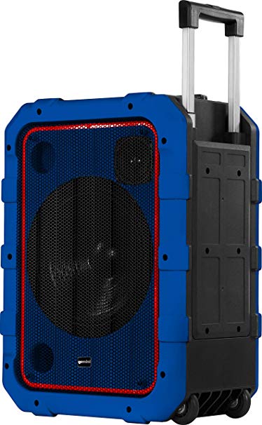 Gemini MPA-2400 10” Rechargeable Weather-Resistant Trolley Speaker with Bluetooth, LED Light Show, 6 DSP Modes, Microphone and Guitar Inputs, 240W Peak Power, FM Radio, Blue