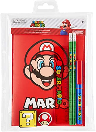 Super Mario Stationery Set for Kids, Includes A5 Notebook Pencil Set Ruler Eraser and Sharpener, Official School Supplies, Stocking Fillers For Boys Teens