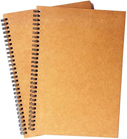 Spiral Notebook, 2 Pack Spiral Journal, Sketchpad of Thick Pure White Paper, 10" X7” (Khaki, Blank)