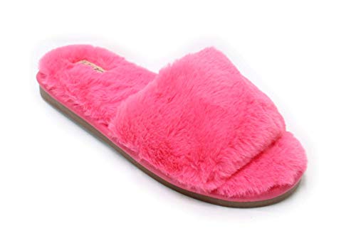 Womens Open Toe Fluffy Fur Slippers Cozy Warm Flip Flop House Slippers Lightweight Classic Sandals Slides Soft Flat Slip On Spa Shoe Jennifer