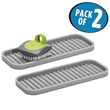 mDesign Silicone Kitchen Sink Tray for Sponges, Scrubbers - Pack of 2, Gray