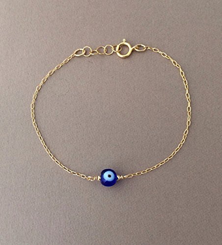 Round Blue Evil Eye Bracelet available in gold and silver