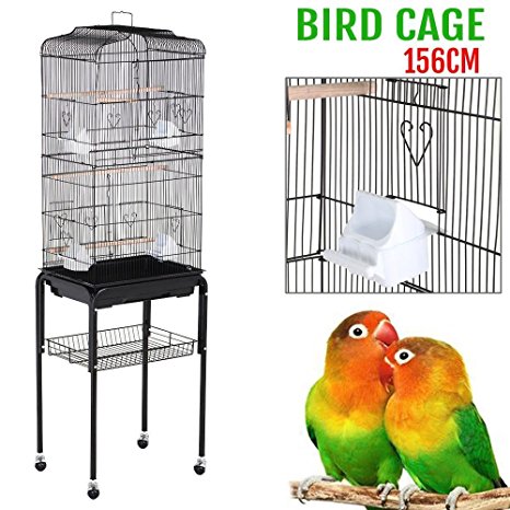 Yaheetech 62" Rolling Bird Cage Parrot Finch Aviary Pet Perch w/Stand Black