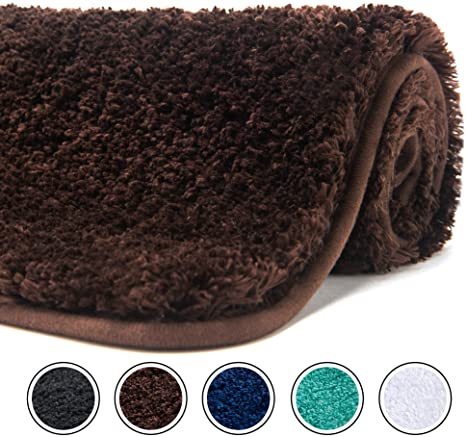 Poymecy Bathroom Rug Non-Slip Soft Water Absorbent Thick Large Shaggy Floor Mats,Machine Washable,Bath Mat,Bathroom Thick Plush Rugs for Shower (Brown,47x27.5 Inches)
