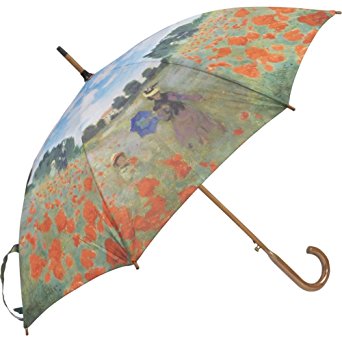 Monet Artwork Floral Poppy Field Large Long Stick Handle Style Umbrella Auto Release Automatic Open