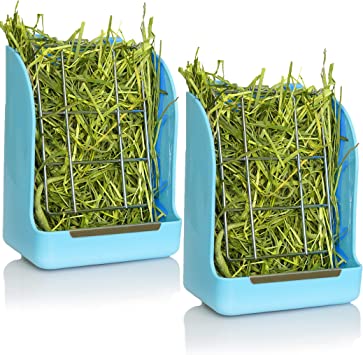 CALPALMY Hay Feeder for Rabbits, Guinea Pigs, and Chinchillas - Minimize Waste and Mess with 5 1/2" x 3" x 7 3/8" Hanging Alfalfa and Timothy Hay Dispenser