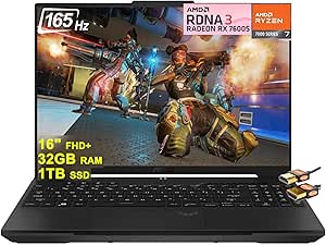 ASUS TUF Gaming A16 Laptop 16" FHD+ 165Hz 7ms 100% sRGB AMD Octa-core Ryzen 7 7735HS 32GB RAM 1TB SSD Radeon RX 7600S 8GB Graphic (&gt;RTX 4060) Backlit USB-C USB4 Fast Charging Win11 + HDMI Cable