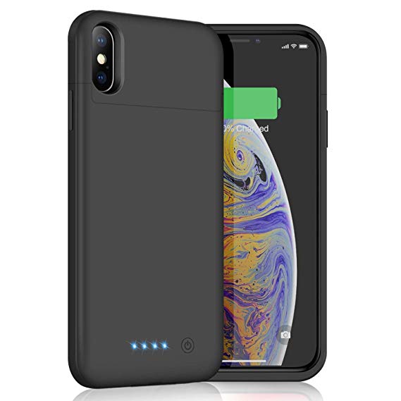 iPhone Xs Max Battery Case, 6200mAh Slim Portable Charger Case Rechargeable Extended Battery Pack for Apple iPhone Xs Max (6.5 Inch) Protective Charging Case Backup Cover Power Bank - Black