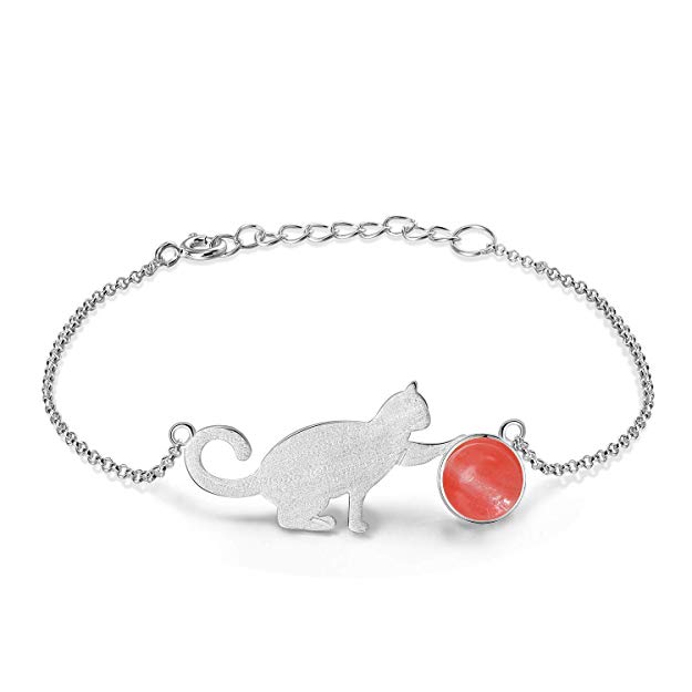 Lotus Fun ♥Gift for Christmas♥ S925 Sterling Silver Bracelet Cat Playing Balls Adjustable Bracelets with Chain Length 6.5''-7.6'', Handmade Unique Jewelry for Women and Girls