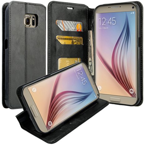 Galaxy Note 7 Case, Samsung Galaxy Note 7 Wallet Case, Microseven® Wrist Strap Flip Folio [Kickstand Feature] Pu Leather Wallet Case with ID & Credit Card Slot For Galaxy Note 7 (Leather Black)