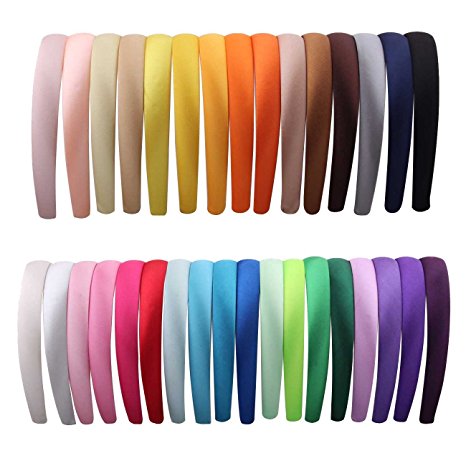 2cm Wide Satin Covered Alice Hair Band Headband( 33colors Each Color 1pcs Per Pack)