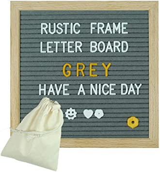 JILoffice Felt Letter Board with Rustic Wood Frame, 340 White & 170 Golden Characters, 10 x 10 Inches Gray Changeable Letter Board for Office School and Home