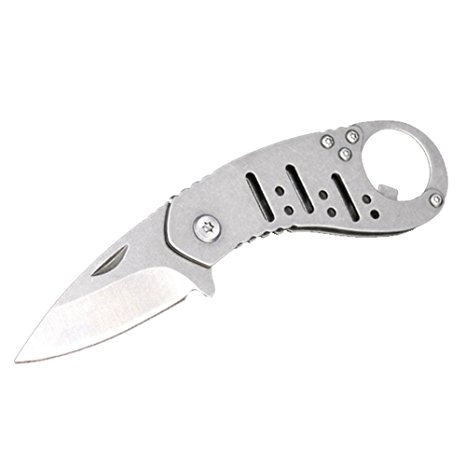Promithi Folding Pocket Knife Key Ring Knife with Bottle Opener Handle Overall Length 5-inch