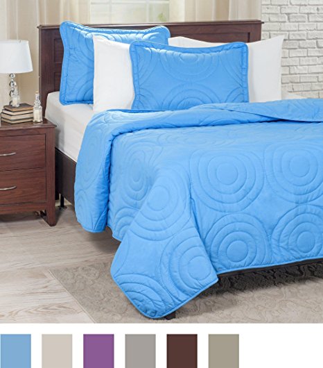 Lavish Home Solid Embossed 3 Piece Quilt Set - Full/Queen - Blue