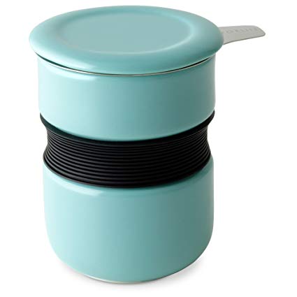 FORLIFE Curve Asian Style Tea Cup with Infuser and Lid 12 ounces, Turquoise
