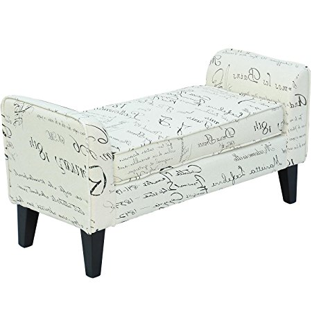 HomCom 41" Modern Linen Armed Sofa Seat / Shoe Bench - Signature Print