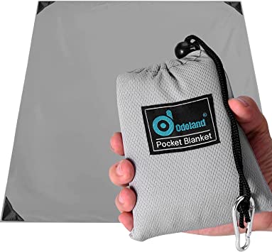 Odoland Pocket Blanket Picnic Blanket, 71" x 63" SandProof Waterproof Outdoor Beach Blanket with Portable Bag, Foldable Lightweight Sand Free Quick Drying Beach Mat for Hiking Camping Travel,Grey