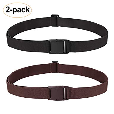 2 Pack Invisible Women Stretch Belt No Show Elastic Web Strap Belt with Flat Buckle for Jeans Pants Dresses