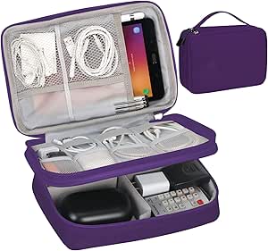 FYY Electronic Organizer, Travel Cable Organizer Bag Pouch Electronic Accessories Carry Case Portable Waterproof Double Layers All-in-One Storage Bag for Cable, Cord, Charger, Phone, Hard Drive-Purple