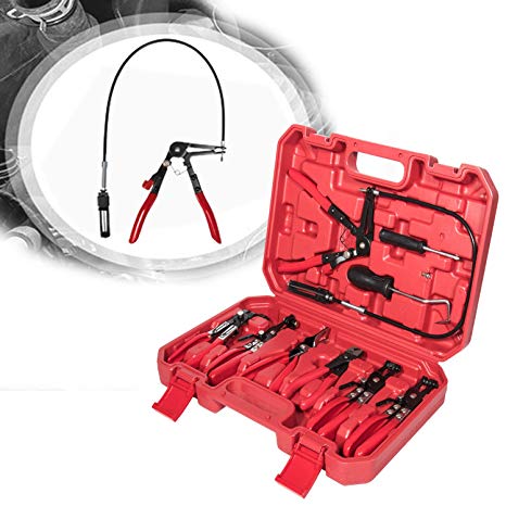 Opall 9pcs Wire Long Reach Hose Clamp Pliers Set Fuel Oil Water Hose Auto Tools