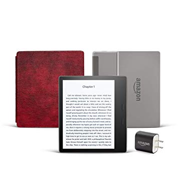Kindle Oasis (Previous Generation - 9th) Essentials Bundle including Kindle Oasis 7" E-reader (32 GB, Wi-Fi, Graphite, Special Offers), Amazon Leather  (Merlot), and Power Adapter