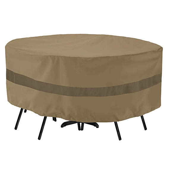 SunPatio Outdoor Table and Chair Cover, Heavy Duty Waterproof Patio Furniture Set Cover with Sealed Seam, 72" Dia x 30" H, FadeStop, All Weather Protection, Taupe