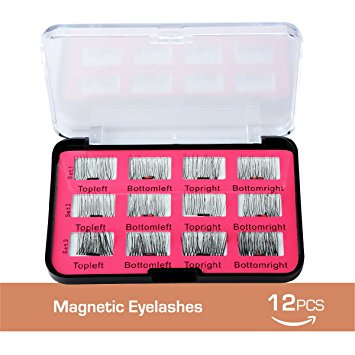 Prohapi Magnetic Eyelashes - False Natural Full Lashes & Bold Lashes Extension Kit - No Glue or Adhesive - Lightweight & Reusable - 12 pcs, 3 Pair Kit with Red Dot - Like Seen On TV