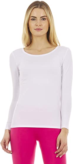 Thermajane Women's Ultra Soft Scoop Neck Thermal Underwear Shirt Long Johns Top with Fleece Lined