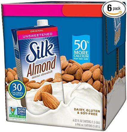 Silk Almond Milk, Unsweetened Original, 32 Ounce (Pack of 6)