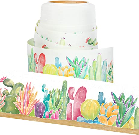 Youngever 52.5 ft Straight Border Trim, Bulletin Board Borders, Cactus Design