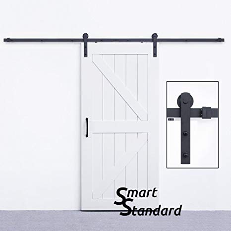 SmartStandard 10ft Heavy Duty Sturdy Sliding Barn Door Hardware Kit for Wide Opening Or Two Openings Smoothly and Quietly Simple and Easy to Install Includes Step-by-Step Installation Instruction