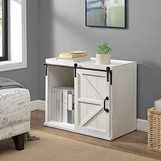 FirsTime & Co. White Bolton Barn Door End Table, Side Table, Night Stand, Wood and Metal, 26 x 14 x 21.5 inches