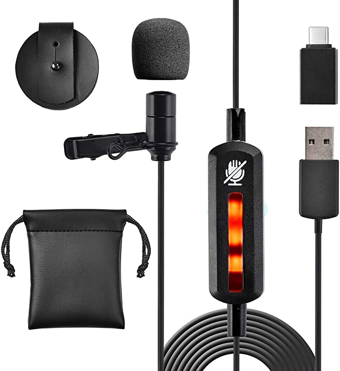 Pyle Universal Lavalier Microphone-Plug and Play Omnidirectional Copper Compact Clip On Lapel Mic w/USB C Adapter Compatible w/Laptop PC Mac Smartphone Podcast Online Class PDMIUSBLP14