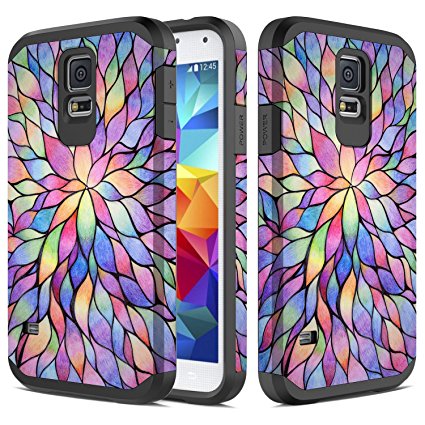 Galaxy S5 Case, RANZ Colorful Flower Design Hard Impact Dual Layer Shockproof Bumper Case For Samsung Galaxy S5 (I9600, Verizon, AT&T Sprint, T-mobile, Unlocked)