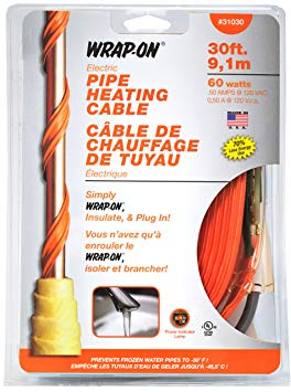 WRAP-ON Pipe Heating Cable - 30-Feet, 120 Volt, Built-in Thermostat, Low Wattage - 31030