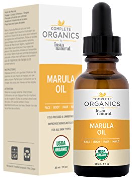 Organic Marula Oil - 100% Pure, Non GMO, Cold Pressed, Unrefined, Moisturizing and Balancing for Hair, Body, Hands or Cuticle & Normal to Oily Skin - Complete Organics by InstaNatural - 1 OZ