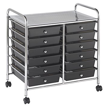 ECR4Kids 12-Drawer Mobile Organizer, 25.75" H, Smoke