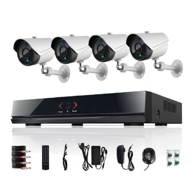 TECBOX 8 Channel Full D1 CCTV DVR HDMI Realtime Network H.264 Security Home Surveillance System With 4 IR-Cut Bullet 800TVL Outdoor Cameras E-cloud DVR(No Hard Drive)