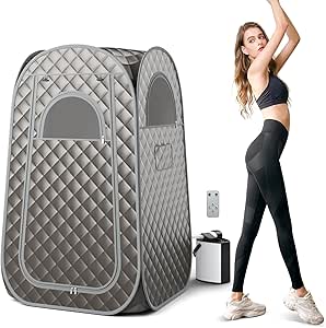 Giantex Portable Sauna, Full Body Steam Sauna w/ 3L Steam Box, Remote Control, Wood Foot Roller & Foldable Chair, Pop-Up Sauna Box for Single Person, Lightweight Personal Sauna Tent for Home (Gray)