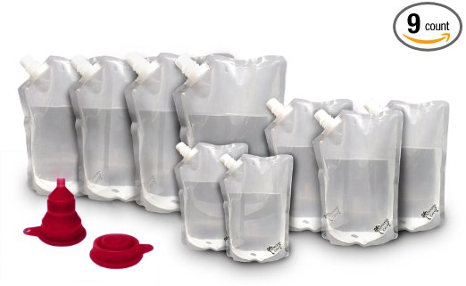 Cocktail Caddy Cruise Liquor Bag Kit For Alcohol - Concealable and Reusable Heavy Duty Flasks (4 x 32 Oz, 3 x 16 Oz, 2 x 8 Oz)