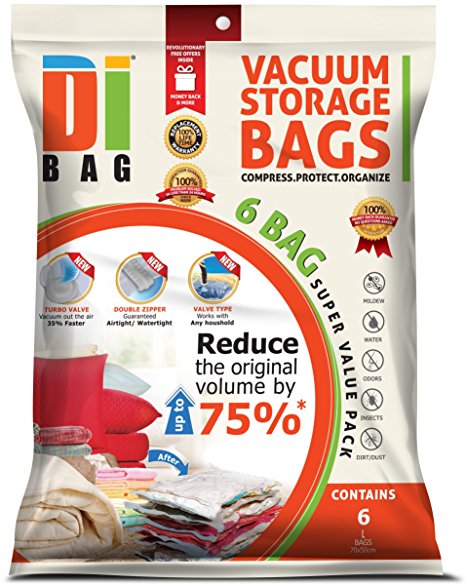 DIBAG ® Pack of 6 ( 70X50 cm) Vacuum Storage Space Saver Bags .For Clothes , Duvets, Bedding, Pillows, Curtains & More.