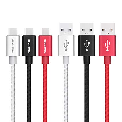 USB Type C Cable [3-Pack], Poweradd USB C to USB 2.0 Charger (3.3ft/1M), Nylon Braided Fast Charge & Sync Cord for Note 8 S8/S8 , Google Pixel 2, LG V20 V30 G6 5, Nexus 6P/5X, OnePlus 5 3T 2, Macbook
